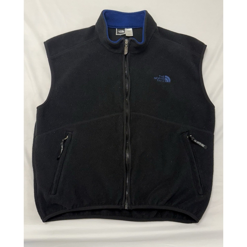 Vtg The North Face TNF Polartec Fleece Vest Full Zip Black Mens L Made in USA